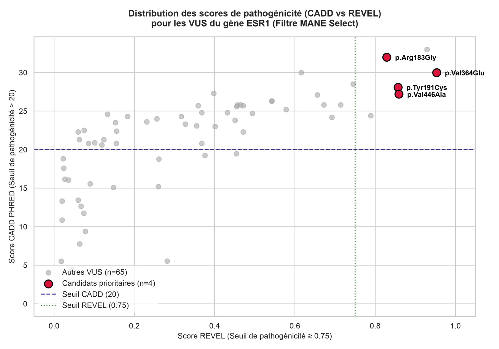 Graphique de corrélation CADD vs REVEL - Français